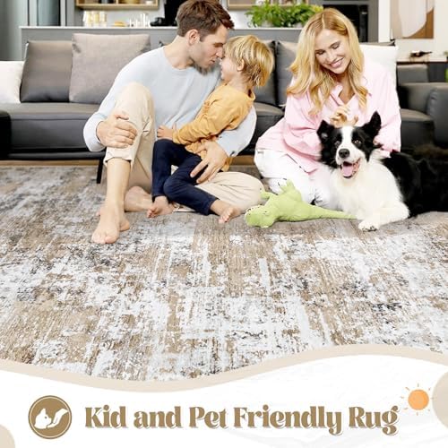 XLUEZ 2x7 Runner Rug for Hallway, Washable Modern Abstract Runner Rugs Neutral Soft Non Slip Kids Rug Stain Resistant Indoor Runners for Hallways Entryway Bedroom Kitchen Laundry Room(Beige, 2'x7') - Image 6