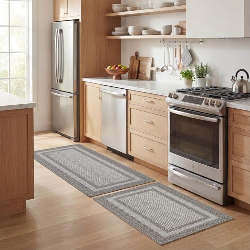Artoid Mode Grey Rectangle Plaid Kitchen Mats Set of 2-17x29 + 17x47 - Image 4