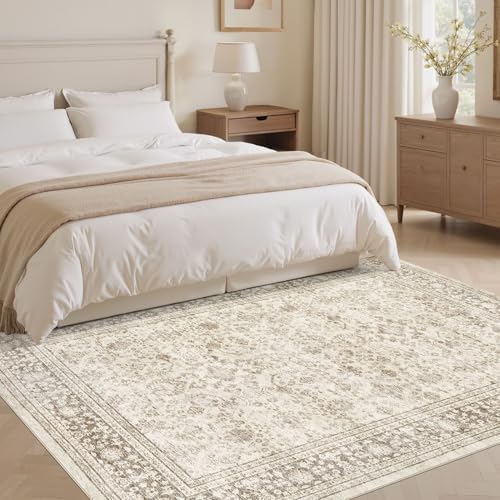 Area Rugs 9x12 Living Room: Washable Vintage Yellowish Brown Rug - Image 2