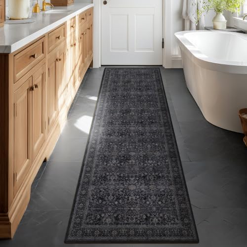 Dark 2x8 Kitchen Runner, Washable Non Slip Runner Rug for Hallway Entryway, Lightweight Ultra Thin Low Pile Carpet Runner for Bathroom/Mudroom/Corridor/Laundry Room, Vintage Farmhouse Midnight - Image 3