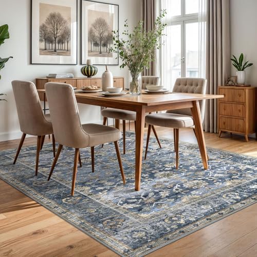 KUTA Vintage 5x7 Area Rugs Blue Grey Beige Washable Rugs for Living Room - Image 4