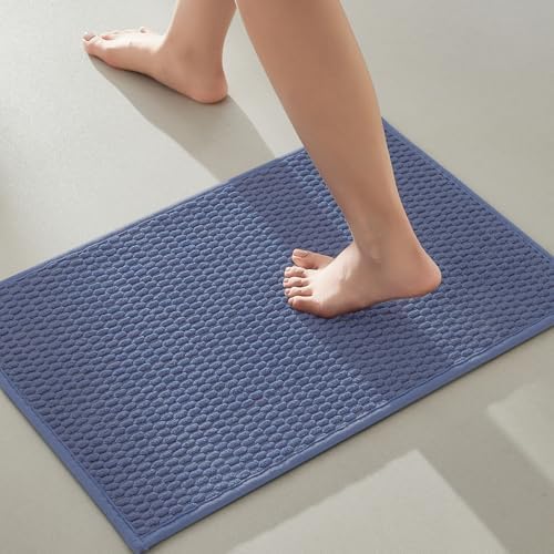 TYUU Bathroom Rugs Non Slip Washable, Super Absorbent Thin Bath Mat Small Quick Dry Low Pile Bathroom Rug, Denim Blue 16"x24" by TYUU