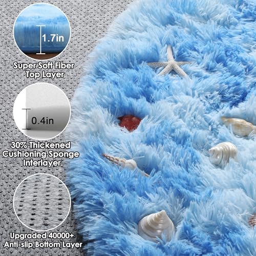 Tie-Dye Blue Fluffy Round Rug Circle Area Rugs 4ft for Boys Kids Bedroom - Image 2