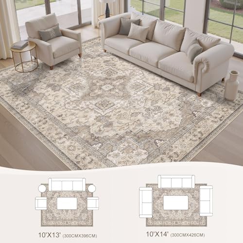 EIEIHOUSE 10x14 Area Rug Washable Vintage Rugs for Living Room Brown/Multi - Image 3