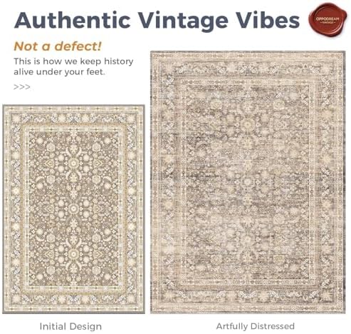OPPODREAM Vintage Beige Area Rugs 3' Round, Washable Rug for Living Room - Image 3