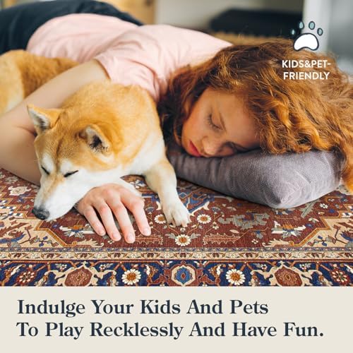 Moynesa Ultra-Thin Washable 8x10 Area Rugs for Living Room, Boho Oriental Rugs for Bedroom Non-Slip Non-Shedding, Large Vintage Carpet for Dining Room Home Office Decor, Brown/Multi - Image 5