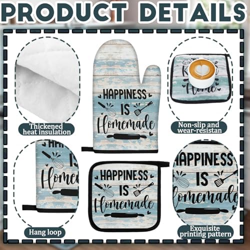 Fourluoo 10 Pcs Blue Color Kitchen Towels Oven Mitts Pot Holders Rugs Set - Image 6