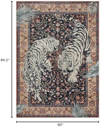 Moynesa Tiger Washable Area Rugs for Living Room, 5x7 Vintage Soft Rug for Bedroom, Non Slip Boho Ultra Thin Large Stain Resistant Throw Rug for Dining Guest Room, Puce Red - Image 2