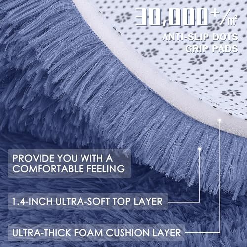 OLANLY Denim Blue Round Rugs for Bedroom - Machine Washable, 5 ft Circle Area Rugs for Living Room, Soft and Fluffy Shaggy Carpet for Teen Girl and Boys, Nursery Rooms, Dorms, Home Decor Aesthetic - Image 5