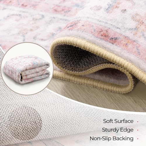 CAPALOCA 4x6 Washable Nursery Girls Low Pile Area Rug Pink Blue - Image 3