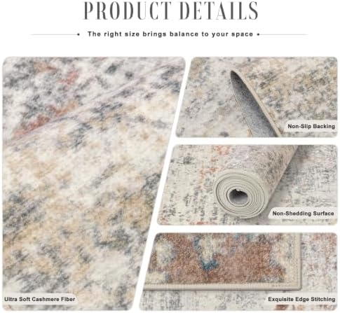 2.6x14 Washable Runner Rug:Modern Abstract Indoor Soft Carpet Taupe - Image 7