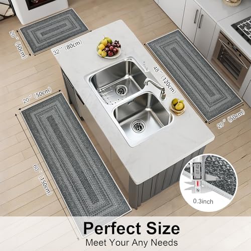 HEBE Faux Jute Kitchen Rugs Set of 3, Washable Kitchen Mats for Floor - Image 2