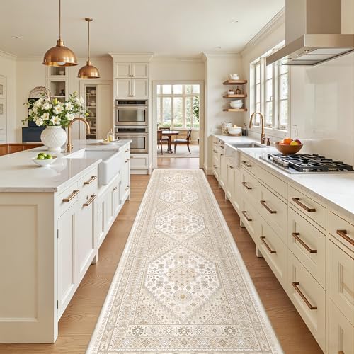 zesthome 2'6 x 10' Runner Rug Non Slip,Washable Kitchen Rugs,Beige by Zesthome