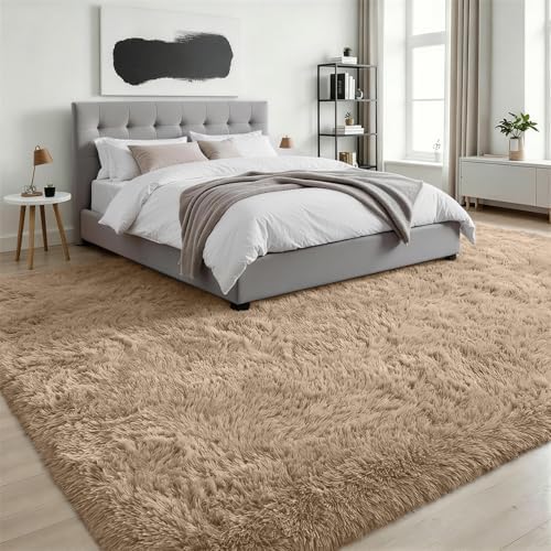 8x10 Area Rug Living Room Bedroom: Fluffy Plush Shag Carpet Beige - Image 3