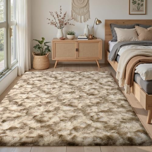 4x6 Area Rugs for Bedroom, Khaki Plush Fluffy Shaggy Living Room Rugs Non-Slip, Ultra Soft Carpet for Nursery Kids PlayRoom Dorm Office Indoor - Image 2