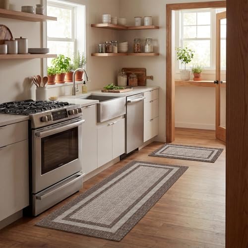 Artoid Mode Brown Rectangle Plaid Kitchen Mats Set of 2-17x29 + 17x47 - Image 2
