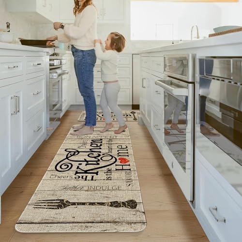 Farmhouse Kitchen Mats for Floor 2 Piece, The Kitchen is The Heart of The Home Grey Rustic Kitchen Rugs Decor Sets of 2 Non Slip Washable - Image 7