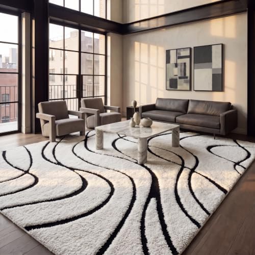 SAFAVIEH Florida Shag Rug 9'x12', Soft Plush Ivory & Black SG471-1290 by Unknown
