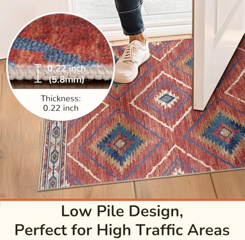 BESTSWEETIE 2'x4' Washable Area Rug for Living Room Bedroom Red/Orange - Image 5