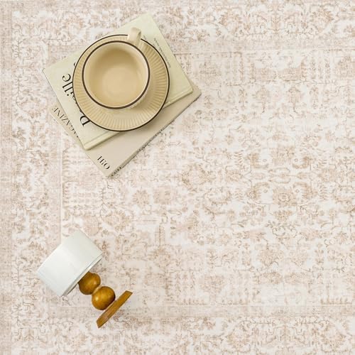 PureCozy Beige Area Rug 7x9 Vintage Floral - Image 5