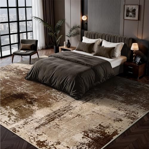 8x10 Rugs for Living Room - Modern Abstract Low Pile Washable Rug, Ultra Soft Non Slip Large Rugs, Floor Carpet for Bedroom Dining Room Office Laundry Nursery Home(Brown) - Image 3