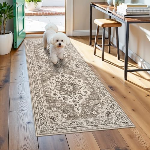 Washable 2x5 Hallway Runner Rug: Vintage Floral Water Resistant Kitchen Rug by TOPRUUG