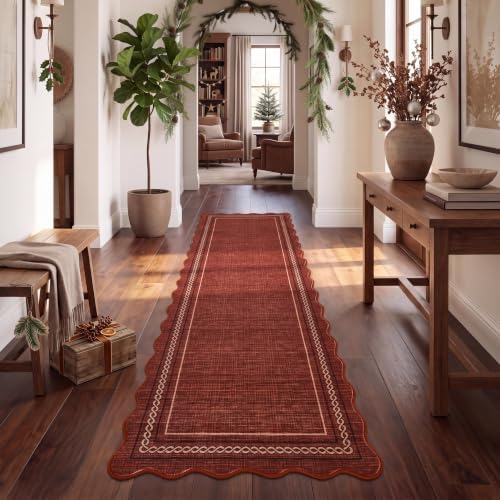 GarveeHome Scalloped Washable Runner Rug 2x10 Non Slip Kitchen Rugs, Red by GarveeHome