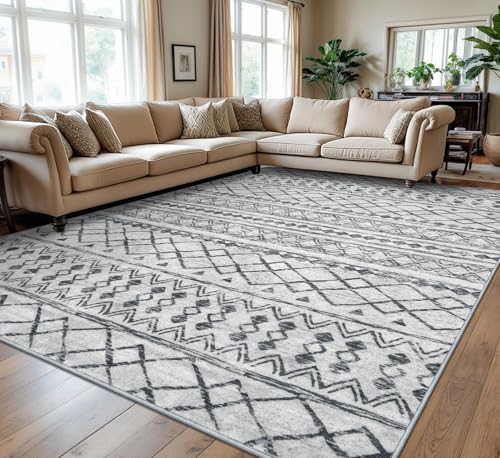 KUTA Washable Rugs 9x12 Grey Moroccan Boho Large Area Rug by KUTA