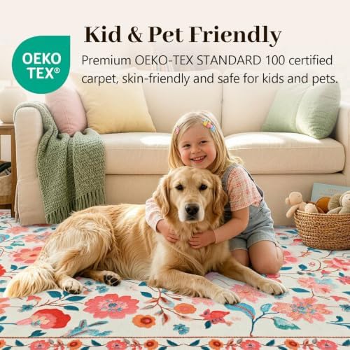 6x9 Ft Washable Area Rug for Living Room Beige Vintage Floral Carpet - Image 5