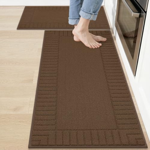 BEQHAUSE Kitchen Rugs Non Slip Washable 2PCS, 20"x30"+20"x48", Brown by BEQHAUSE