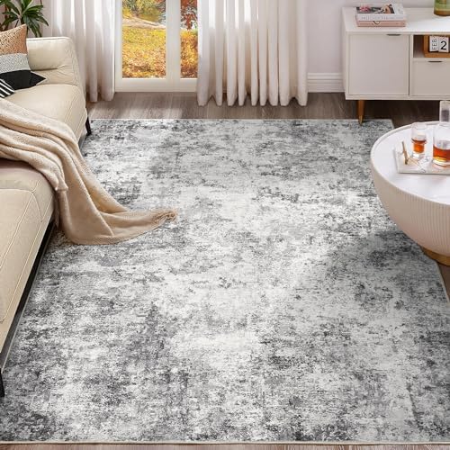 UERMEI 6x9 Washable Area Rug - Neutral Modern Abstract Living Room Rugs, Non-Slip Soft Large Indoor Floor Carpet for Bedroom Home Office & Under Dining Table Decor, Grey - Image 2