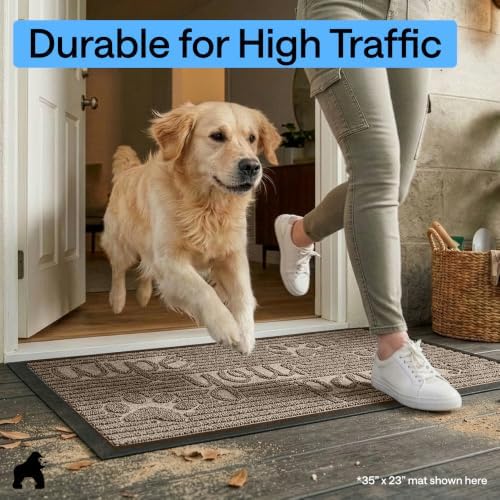 GORILLA GRIP WeatherMAX Door Mat, Indoor Outdoor Use, 35x23, Beige Paw - Image 6