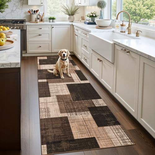 Washable 2x6 Runner Rug for Hallway Kitchen Bedroom, Chocolate Brown by Ailyei