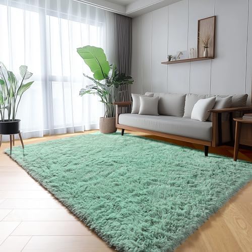 ONASAR Sage Green Rugs for Living Room Bedroom, 5x8 Fluffy Bedside Area Rug, Soft Plush Shaggy Indoor Floor Carpet for Nursery Kids Girls Boys Teen Dorm Home Office Decor Aesthetic by ONASAR