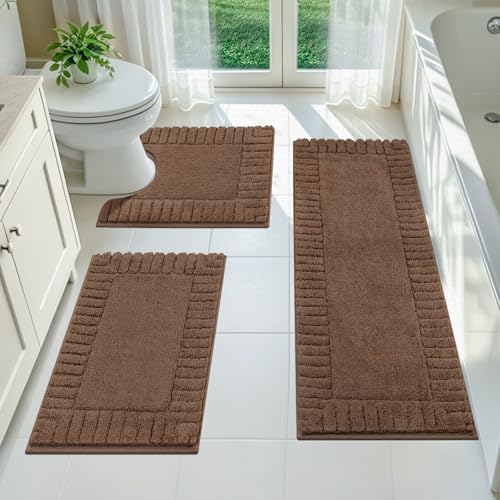 Pauwer Bathroom Rugs Sets 3 Piece, Microfiber Bath Mat Set, Dark Brown by Pauwer
