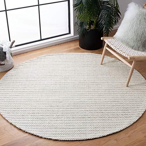 SAFAVIEH Marbella Collection Area Rug - 4' Round, Light Brown & Ivory, Flat Weave Wool Design, Ideal for High Traffic Areas in Living Room, Bedroom (MRB392T) by SAFAVIEH