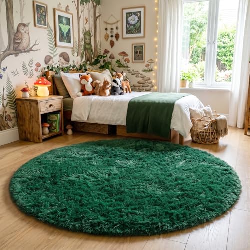 Amdrebio Dark Green Large Round Circle Area Rug 6Ft for Living Room Bedroom by Amdrebio