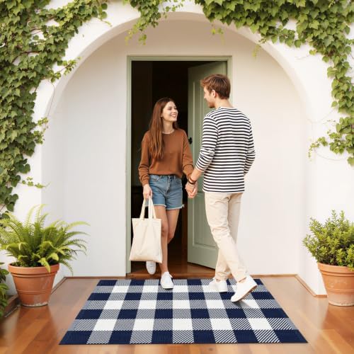 Outdoor Rugs, Blue and White Area Rug Checkered 2’4’’x3’7’’ - Image 7