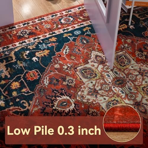 YJ.GWL 2x6 Rug Runners for Hallways, Non Slip Kitchen Washable Long Runner Rugs, Soft Floral Vintage Carpet Runner for Livingroom Bedroom Bathroom Entryway, Orange-Red - Image 5