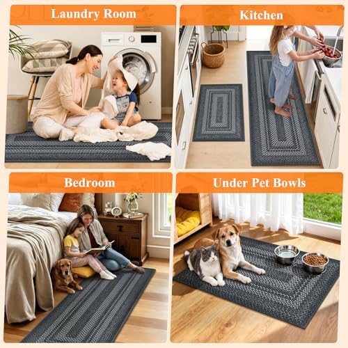 HEBE Faux Jute Kitchen Rugs Set of 2, Washable Kitchen Mats for Floor - Image 6
