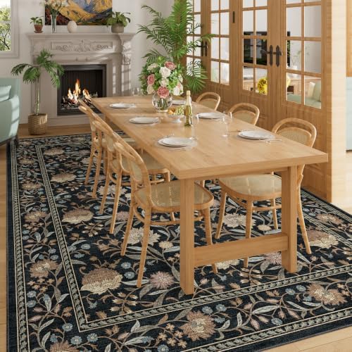 DUKINO 8x10 Area Rug, Vintage Floral Washable Rugs for Living Room, Black - Image 5