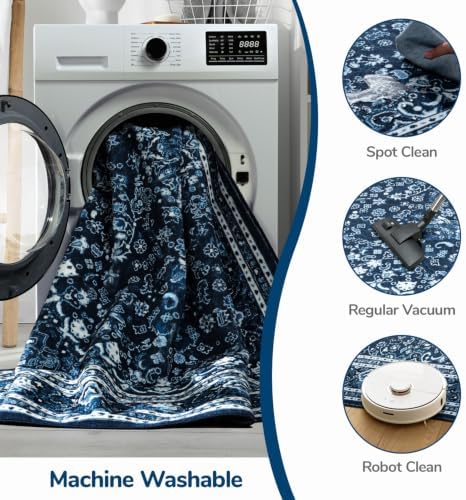 Lessymo Washable Area Rug 6x9 Living Room, Soft Bedroom Rugs Blue White - Image 5