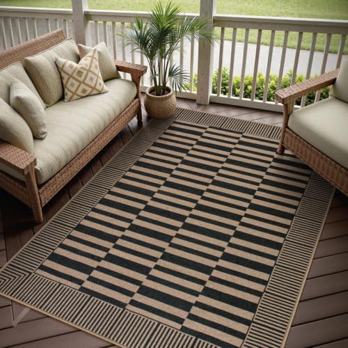 Lahome Striped Outdoor Patio Rug 5x7, Black Washable Rug for Living Room - Image 6