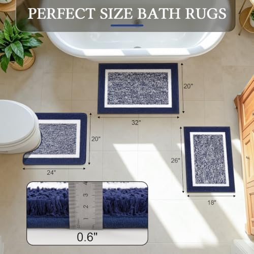 Pauwer 3 Piece Bathroom Rug Set, Non Slip Washable Bath Mat, Navy - Image 2