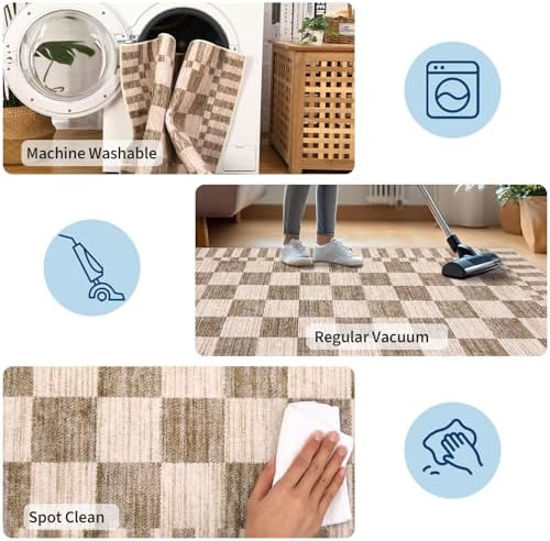 GarveeHome Brown Checkered Rug 5x7 Area Rugs Washable Living Room 5x7 Rug - Image 7