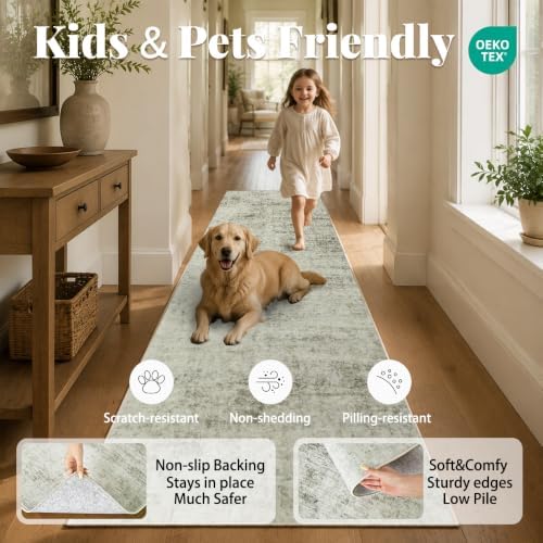 2'x6' Vintage Beige Runner Rug, Washable Non-Slip Non-Shed Floor Mat - Image 4