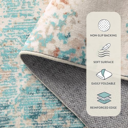 Lahome Abstract Round Rugs 6ft for Living Room, Washable Low-Pile Soft Round Bedroom Area Rug Non Slip, Modern Colorful Indoor Large 6'x6' Circle Throw Carpet for Office Dining Room - Image 4