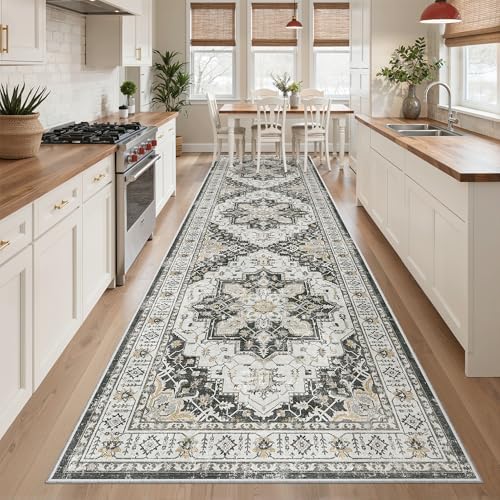 Madane Hallway Runner Rug 3x10 Washable Kitchen Runners 10ft, Black by Madane