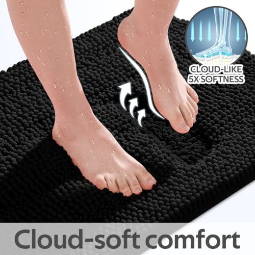 ACCUMTEK Striped Black Bathroom Rug Mat Set 2 piece 32"x20"+24"x17" Ultra Soft, Non Slip Chenille Bath Rugs, Absorbent Plush Shaggy Bath Mats for Bathroom, Bedroom, Kitchen, Shower, Tub - Image 4