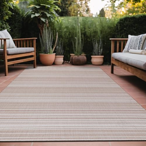 Luul Home Stripe Outdoor Rug 6x9 Washable Outside Carpet for Indoor Patio Porch Waterproof Easy Cleaning Non Shedding Area Rugs Beige 6 x 9 by Unknown